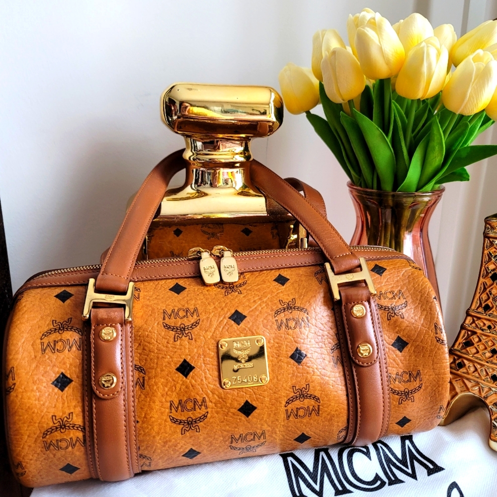 MCM Visetos Monogram Barrel Tube handbag Cognac